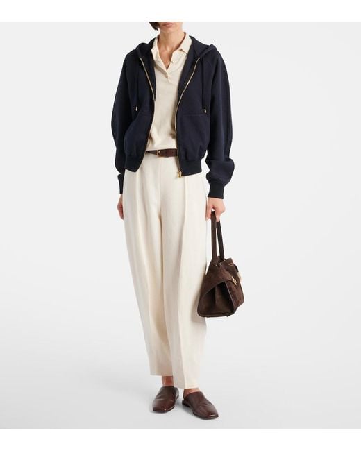 Loro Piana Blue Viera Cotton, Silk, And Cashmere Fleece Hoodie