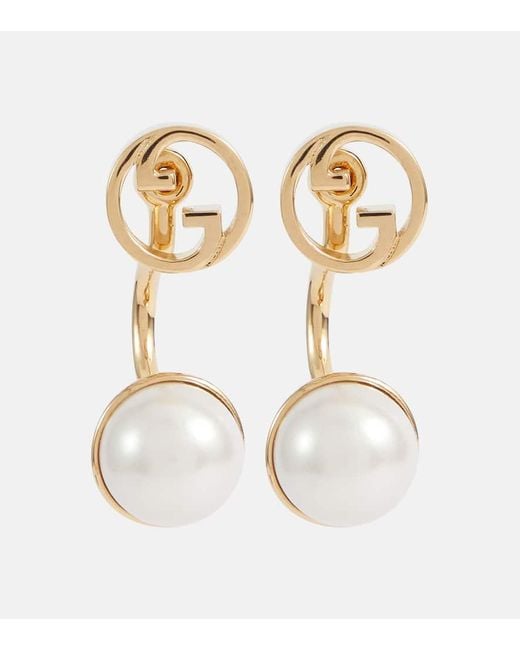 Orecchini Blondie Interlocking G con perle bijoux di Gucci in White
