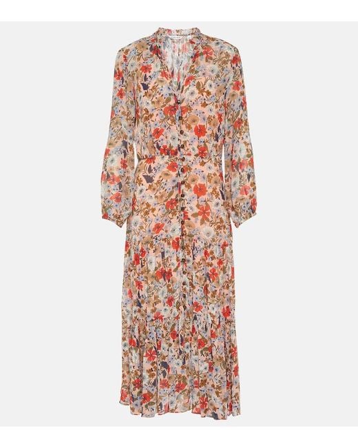 Veronica Beard Multicolor Zovich Tiered Floral Midi Dress