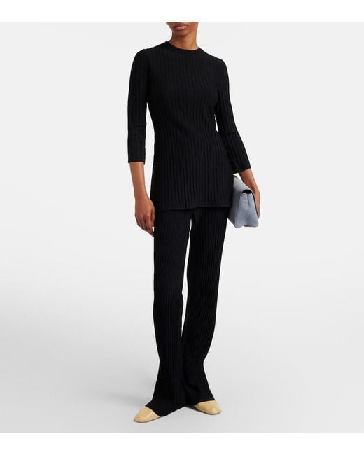 Max Mara Black Bello Ribbed-Knit Flared Pants