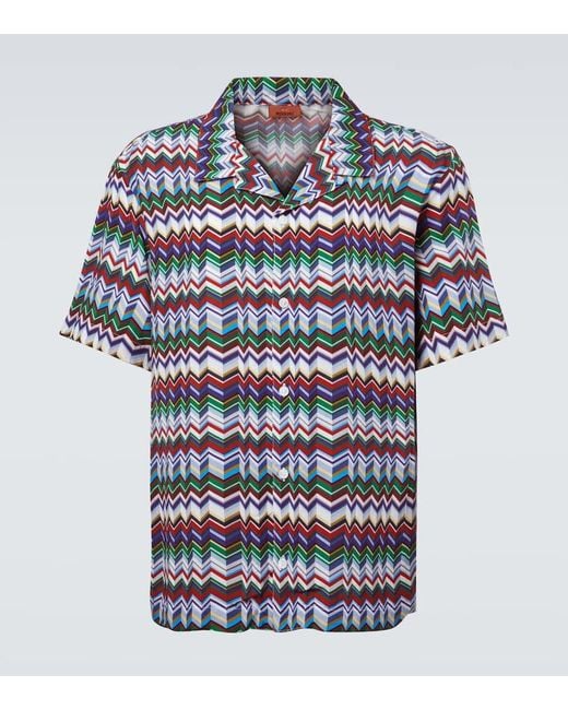 Missoni Blue Zigzag Bowling Shirt for men