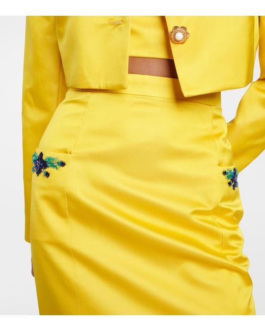 Miss Sohee Yellow Iris Embellished Velvet Midi Skirt