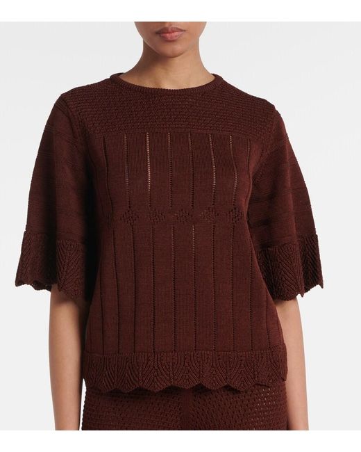 Eres Red Reverie Open-Knit Cotton-Blend Top