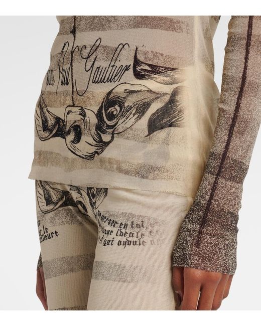 Jean Paul Gaultier Natural Striped Printed Mesh Top