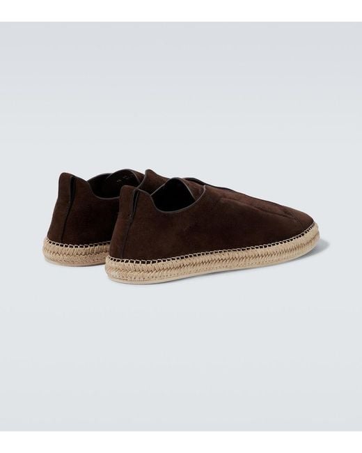 Zegna Brown Triple Stitch Suede Espadrilles for men