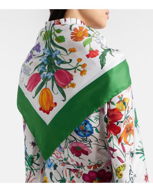 Gucci Green Flora Silk Twill Scarf