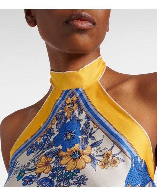 Gucci Blue Printed Silk Twill Top