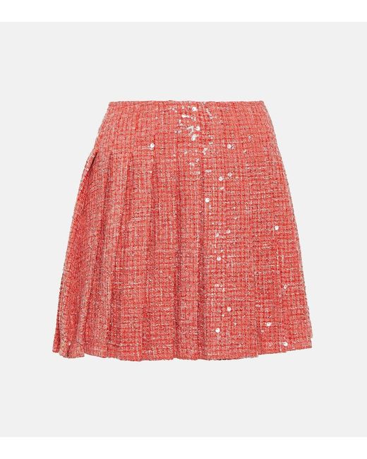 Self-Portrait Red Minirock Aus Boucle Mit Pailletten