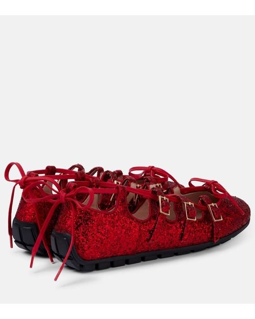 Simone Rocha Red Ghillie Glitter Ballet Flats