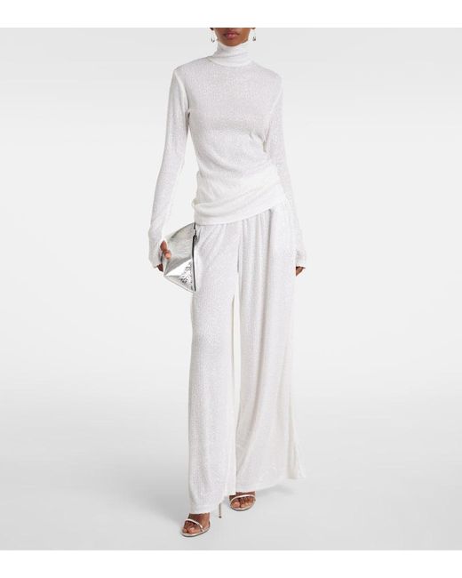 Jersey De Cuello Alto Acanalado Con Lentejuelas Norma Kamali de color White