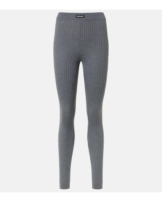 Miu Miu Gray Ribbed-Knit Wool Leggings