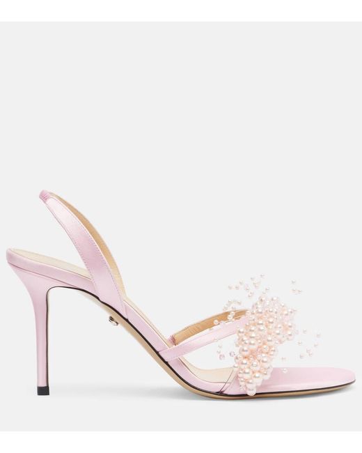 Mach & Mach Pink Floating Pearl 85 Satin Sandals