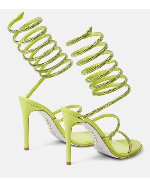 Rene Caovilla Green Cleo Crystal-embellished Satin Sandals
