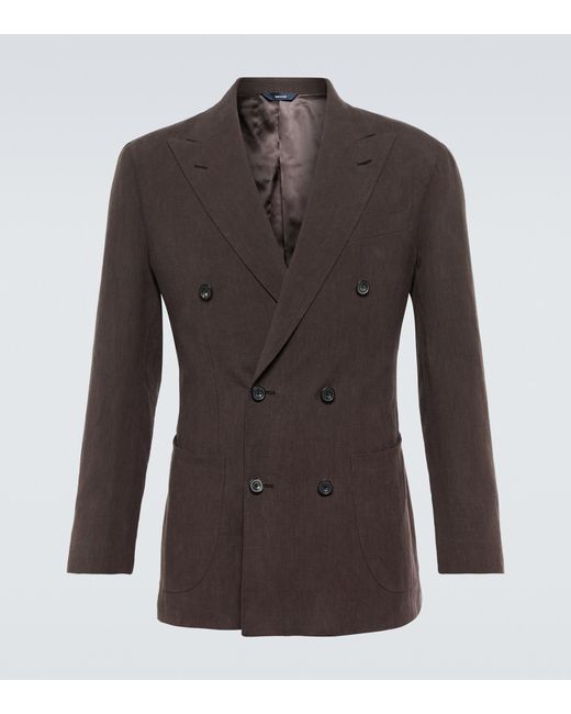 Thom Sweeney Brown Linen Double-breasted Blazer for men