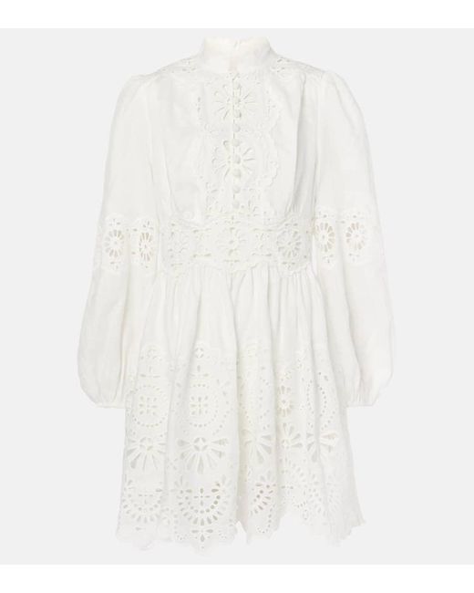Zimmermann White Acacia Broderie Embroidered Linen Minidress