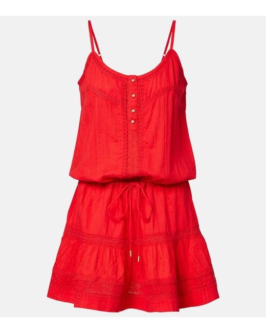 Melissa Odabash Red Kelly Crochet-Trimmed Cotton Minidress