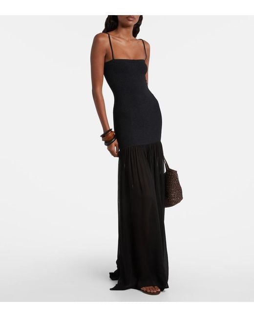 Hunza G Black Hybrid Plisse Maxi Dress