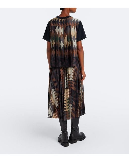 Sacai Black X A.P.C. Plisse Printed Midi Skirt