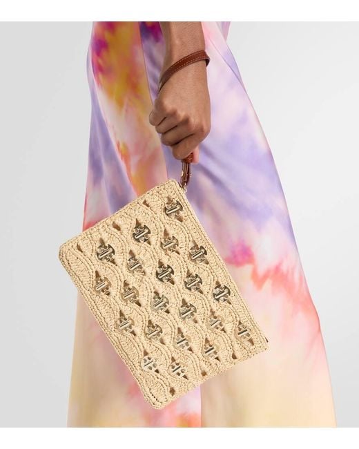 Rabanne Metallic Embellished Raffia Clutch