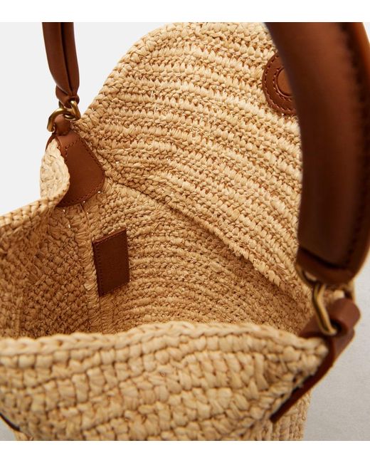 Saint Laurent White Gaby Leather-Trimmed Raffia Bucket Bag