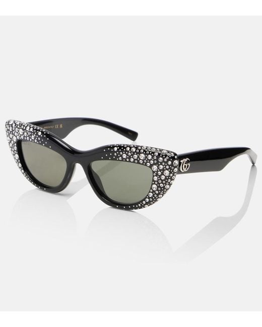 Gucci Brown Double G Embellished Cat-Eye Sunglasses