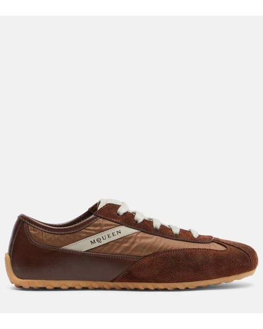McQueen Brown Boxe Suede-Trimmed Sneakers