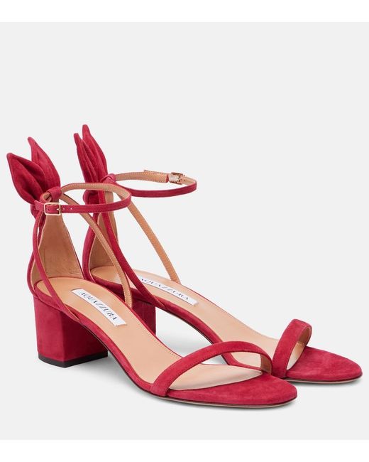 Aquazzura Red Bow Tie 50 Suede Sandals