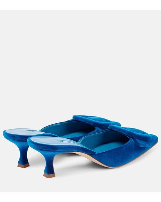 Manolo Blahnik Blue Maysale 50 Velvet Mules