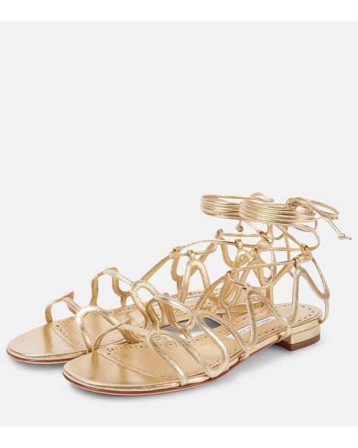 Manolo Blahnik Fawdaflat Metallic Leather Sandals