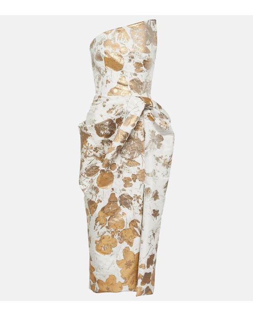 Robe longue asymetrique en brocart Alexander McQueen en coloris Metallic
