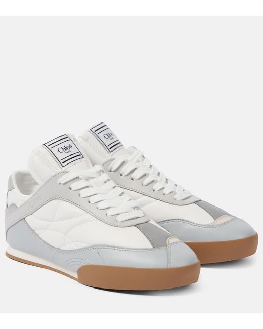 Chloé White Kick Suede-Trimmed Sneakers