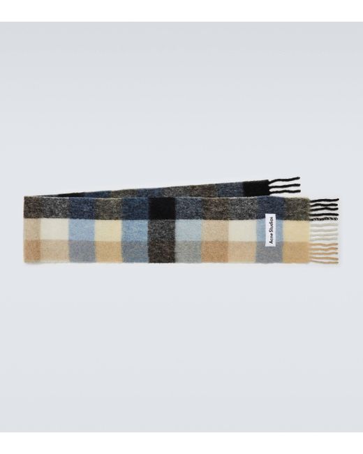 Acne Blue Checked Wool-blend Scarf for men