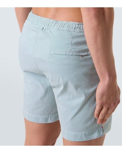 Orlebar Brown Blue Bulldog Drawcord Striped Swim Trunks for men