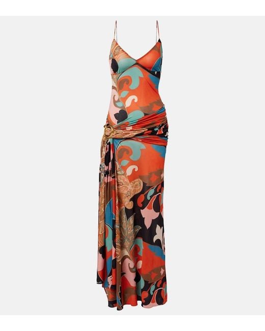 Etro Red Paisley Draped Gown