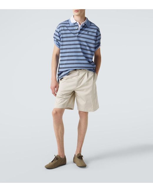 Prada Blue Striped Cotton Pique Polo Shirt for men