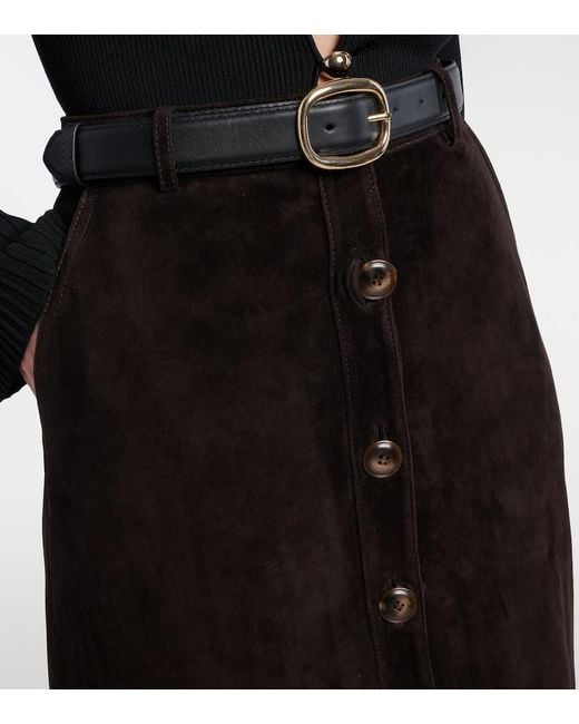 Self-Portrait Black Suede Midi Skirt