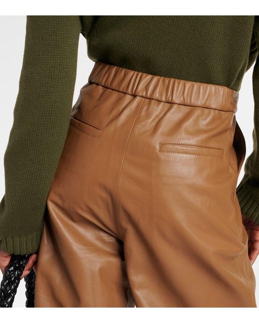 Pantalones anchos de piel de tiro alto Yves Salomon de color Brown