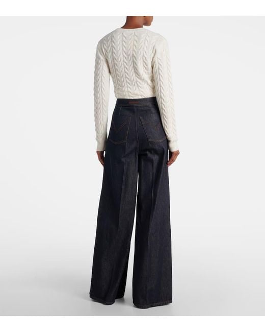 Max Mara Blue High-Rise Wide-Leg Jeans Carmine