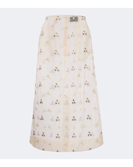 Simone Rocha Natural Embroidered Tulle Midi Skirt