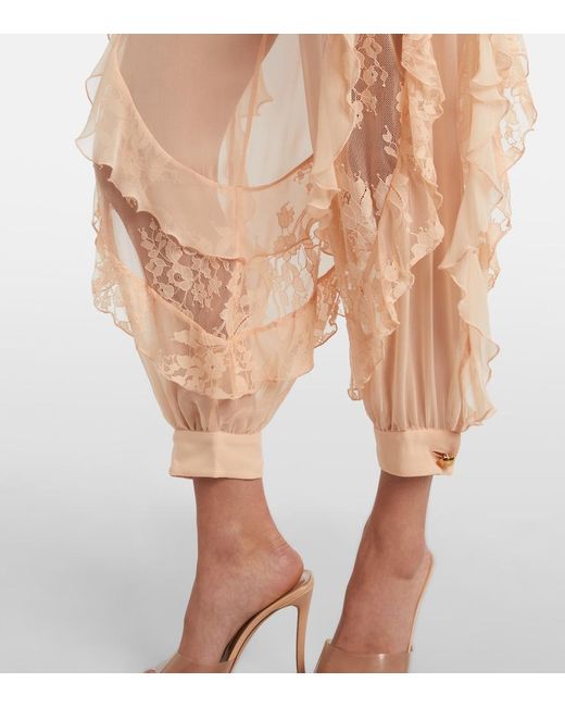 Zimmermann Natural Rebellion Splice Ruffled Silk Tapered Pants