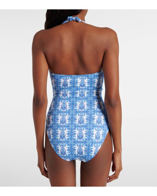 Melissa Odabash Blue Zanzibar Printed Halterneck Swimsuit