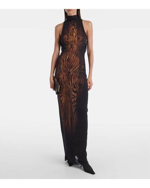 Jean Paul Gaultier Purple Bedrucktes Maxikleid Wood Aus Mesh