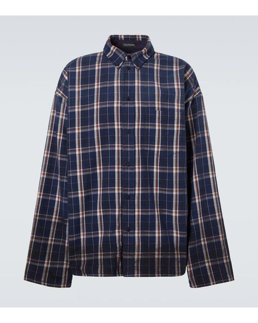 Balenciaga Blue Reversible Flannel And Fleece Shirt for men