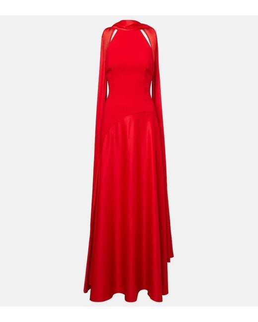 Solace London Red Cece Crepe And Satin Maxi Dress