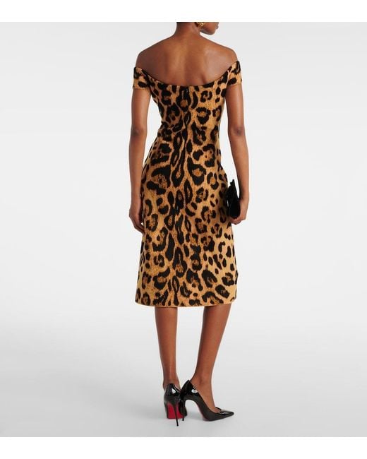 Oscar de la Renta Metallic Leopard-Print Off-Shoulder Midi Dress