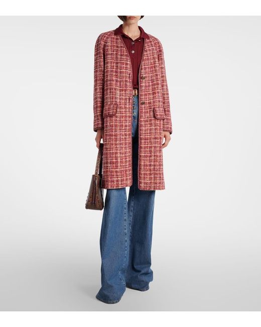 Etro Red Checked Cotton And Wool-Blend Coat