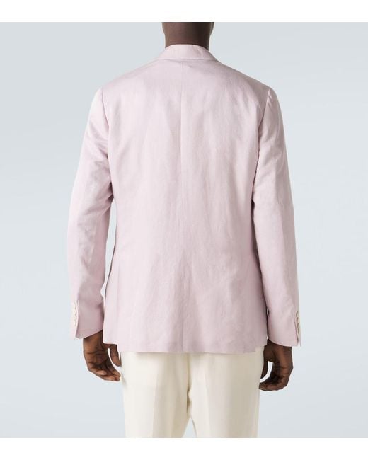 Canali Pink Linen And Silk Blazer for men