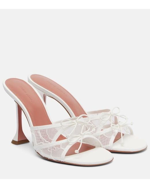 AMINA MUADDI White Eleonora Bow-Detail Lace Mules