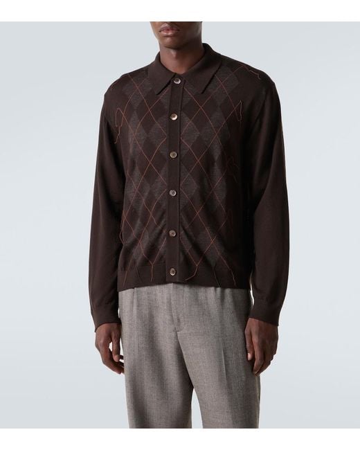 Our Legacy Black Evening Argyle Wool Cardigan for men