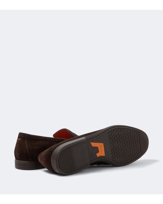 Santoni Brown Milo Suede Penny Loafers for men